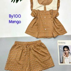 Đồ bộ mango quần đùi caro áo sát nách phối ren - DBO5007