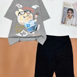 Đồ bộ quần lửng đen áo tay ngắn in hình thỏ mặc quần jean - DBO5010