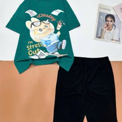 Đồ bộ quần lửng đen áo tay ngắn in hình thỏ mặc quần jean - DBO5010