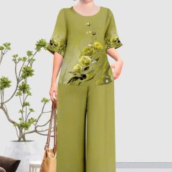 Đồ bộ trung niên đính đá la tin quần dài in bông có 3 size - DBO5015