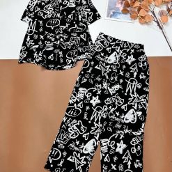 Đồ bộ mango áo tay sơ mi tay ngắn quần dài nhiều hoạ tiết - DBO5016