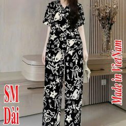 Đồ bộ mango áo tay sơ mi tay ngắn quần dài nhiều hoạ tiết - DBO5016