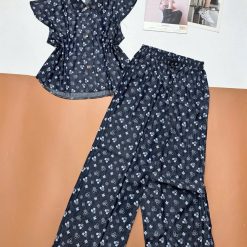 Đồ bộ quần dài áo sát nách bèo cổ sơ mi có nút nhiều hoạ tiết - DBO5017