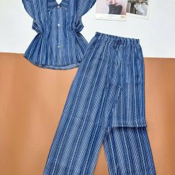 Đồ bộ quần dài áo sát nách bèo cổ sơ mi có nút nhiều hoạ tiết - DBO5017