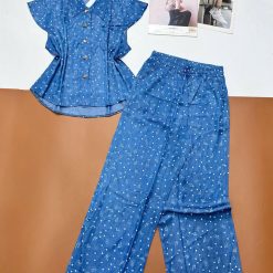 Đồ bộ quần dài áo sát nách bèo cổ sơ mi có nút nhiều hoạ tiết - DBO5017