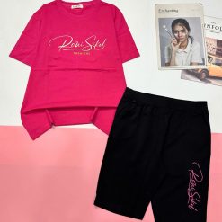 Đồ bộ quần lửng đen áo tay ngắn in nhiều chữ áo và quần - DBO5021
