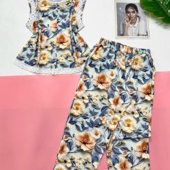 Đồ bộ mango quần lỡ áo sát nách ren nhiều hoạ tiết - DBO5029