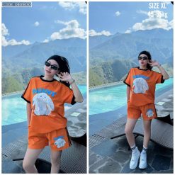 Đồ bộ thun cotton quần đùi áo tay ngắn in thỏ Bunny - DBO5030