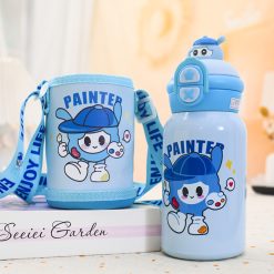 Bình Nước Giữ Nhiệt Cho Bé In Hoạt Hình Có Quai Đeo 450ml - BGNCB01