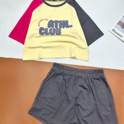 đồ bộ quần đùi áo crop top tay ngắn in chữ club - DBO5033