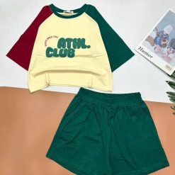 đồ bộ quần đùi áo crop top tay ngắn in chữ club - DBO5033