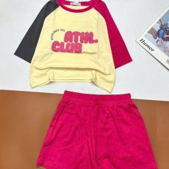 đồ bộ quần đùi áo crop top tay ngắn in chữ club - DBO5033