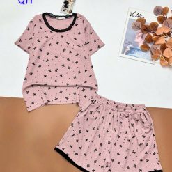 Đồ bộ quần đùi áo tay ngắn gân xin in nhiều nơ nhỏ - DBO5034