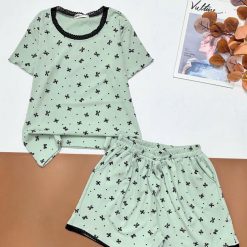 Đồ bộ quần đùi áo tay ngắn gân xin in nhiều nơ nhỏ - DBO5034