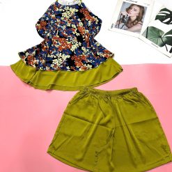 Đồ bộ mango áo 2 dây phối 2 màu cùng nhiều hoạ tiết - DBO5036
