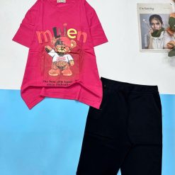 Đồ bộ quần lửng đen áo tay ngắn in hình chú gấu - DBO5041