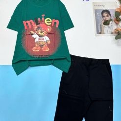 Đồ bộ quần lửng đen áo tay ngắn in hình chú gấu - DBO5041