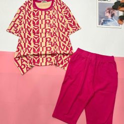 Đồ bộ quần lửng màu trơn áo tay ngắn in nhiều chữ đẹp - DBO5042