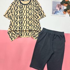 Đồ bộ quần lửng màu trơn áo tay ngắn in nhiều chữ đẹp - DBO5042