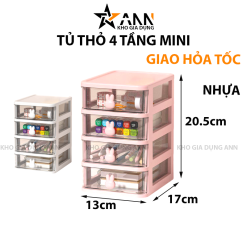Tủ Nhựa Để Bàn Mini 4 Tầng Có Tay Cầm Thỏ - TN4TMN