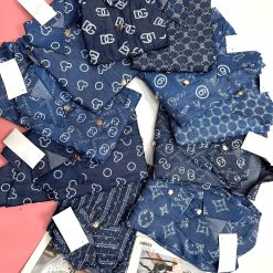 Đồ bộ quần đùi áo sơ mi tay ngắn jean in - DBO5048