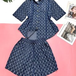Đồ bộ quần đùi áo sơ mi tay ngắn jean in - DBO5048