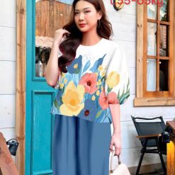 Đồ bộ mango quần dài áo tay phồng nhiều hoa đẹp - DBO5052