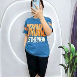 Đồ bộ quần lửng đen áo tay ngắn in chữ lớn - DBO5054