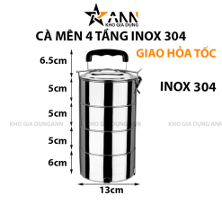 Cà Mên Inox 4 Tầng Tay Cầm Nhựa 27.5x13x13cm - CMIN4T