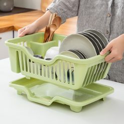 Rổ Úp Chén Đĩa Có Khay Hứng Nước - Kệ Úp Bát Nhựa PP 41x26x17cm - RUCBD