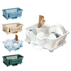 Rổ Úp Chén Đĩa Có Khay Hứng Nước - Kệ Úp Bát Nhựa PP 41x26x17cm - RUCBD