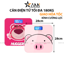 Cân Điện Tử Sức Khỏe Hình Heo Hồng Và Gấu Dâu - Mặt Kính Cường Lực - Trọng Tải Tối Đa 180kg 28x28cm - CDT02