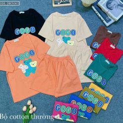 Đồ bộ cotton quần đùi áo tay ngắn in chữ 3gấu GOGO - DBO5063