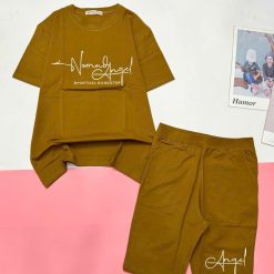 Đồ bộ quần lửng áo tay ngắn in chữ Angle - DBO5083