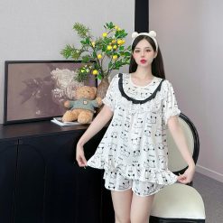 đồ bộ lcổ tròn tay bèo phốii ren dễ thương - DBO5086