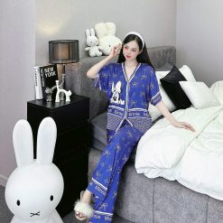 đồ bộ pijama quần dài áo tay ngắn cổ V nhiều hình khác nhau - DBO5088