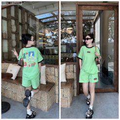 Đồ bộ quần đùi áo tay ngắn in có line thể thao - DBO5091