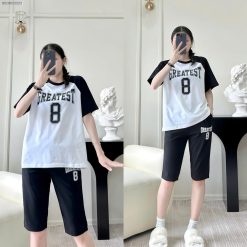 Đồ bộ quần lửng áo tay ngắn in số 8 tay áo cùng màu quần - DBO5096