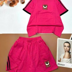 Đồ bộ quần đùi sọc thể thao áo tay ngắn in chú gấu nhỏ - DBO5100