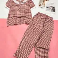 Đồ bộ quần dài bèo dưới ống áo tay bèo cổ bèo nơ - DBO5101