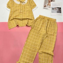 Đồ bộ quần dài bèo dưới ống áo tay bèo cổ bèo nơ - DBO5101