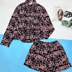 Đồ bộ mango áo sơ mi tay dài quần đùi nhiều họa tiết - DBO5105
