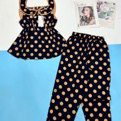 Đồ bộ mango áo dây bèo quần dài chấm bi - DBO5106