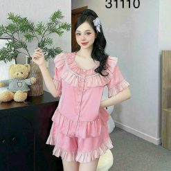 Đồ bộ quần đùi latin áo cổ viền bèo nhiều hình dễ thương - DBO5110