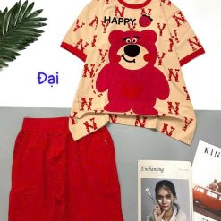 Đồ bộ quần lửng áo tay ngắn in gấu lớn Happy - DBO5113