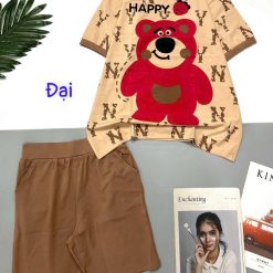 Đồ bộ quần lửng áo tay ngắn in gấu lớn Happy - DBO5113