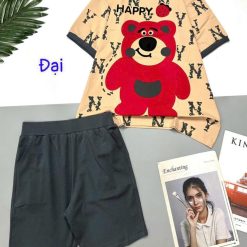 Đồ bộ quần lửng áo tay ngắn in gấu lớn Happy - DBO5113