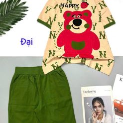 Đồ bộ quần lửng áo tay ngắn in gấu lớn Happy - DBO5113