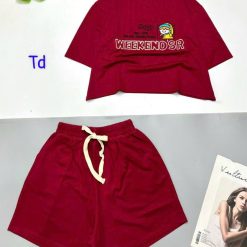 đồ bộ quần đùi áo crop top tay ngắn in chữ dây quần cột - DBO5115