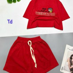 đồ bộ quần đùi áo crop top tay ngắn in chữ dây quần cột - DBO5115